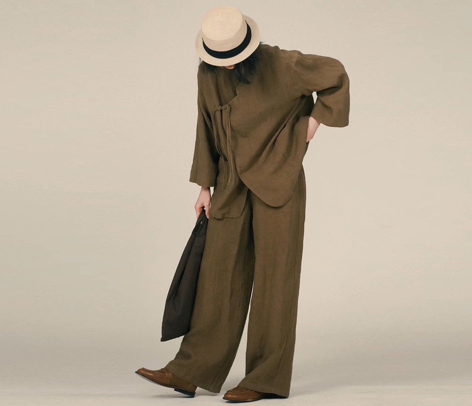 edoa Wide Leg Linen Pants 