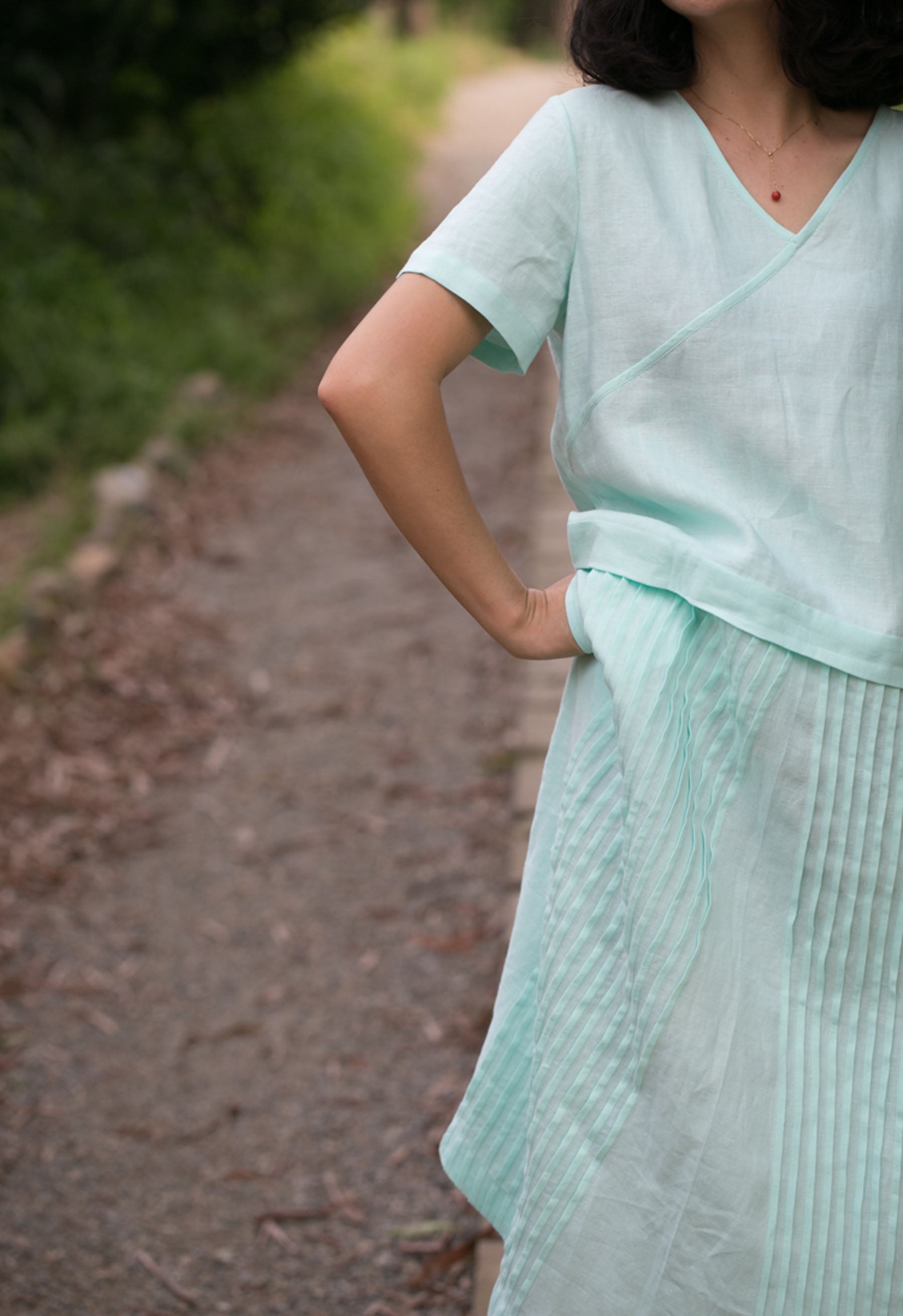 edoa Low Waist Pintucked Linen Dress