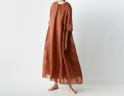 edoa Loose Mud Silk Jacquard Dress