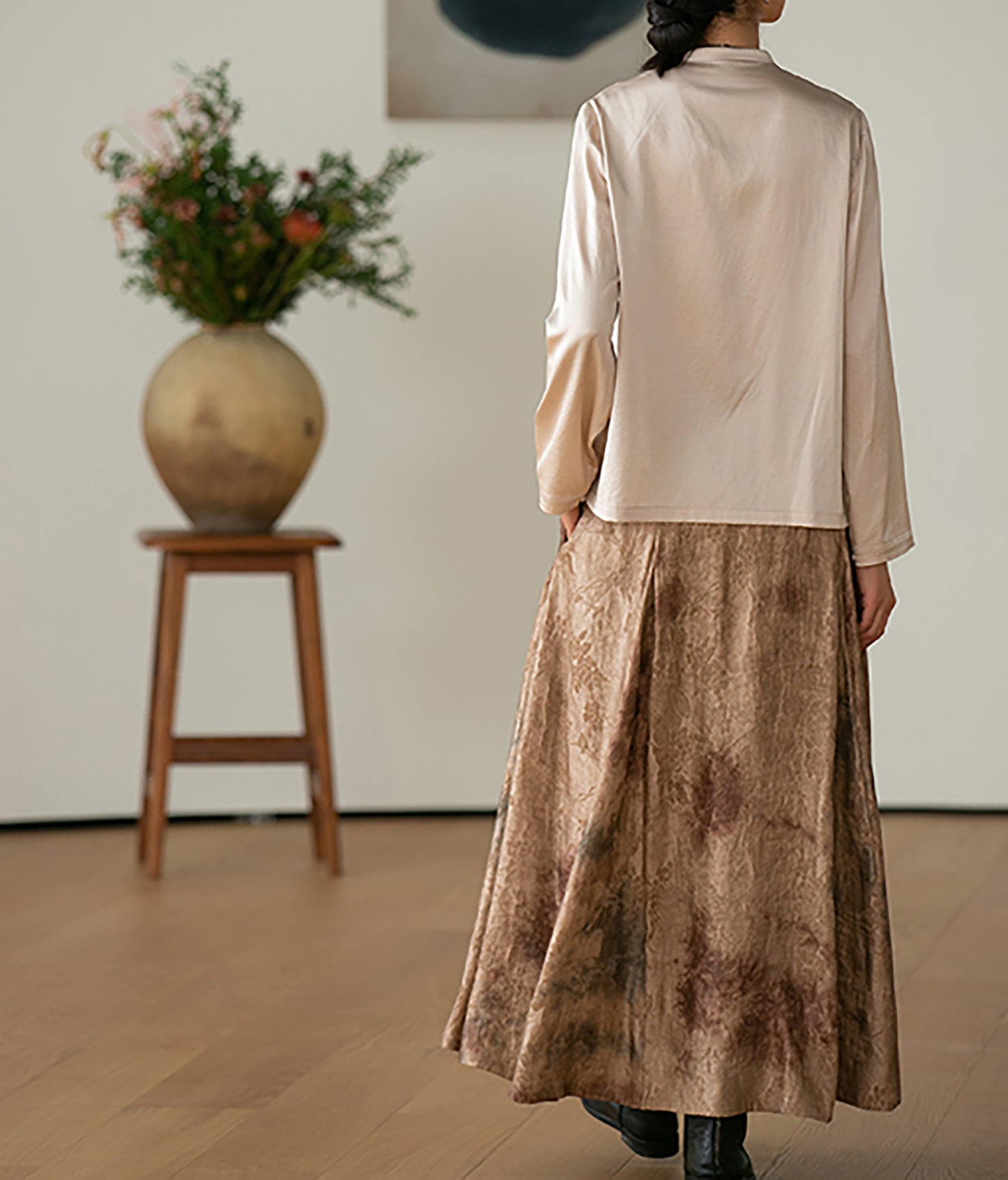 edoa Charmeuse Silk Satin Chinese Blouse