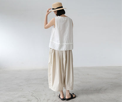 edoa Linen A-line Ruffle Tank Top