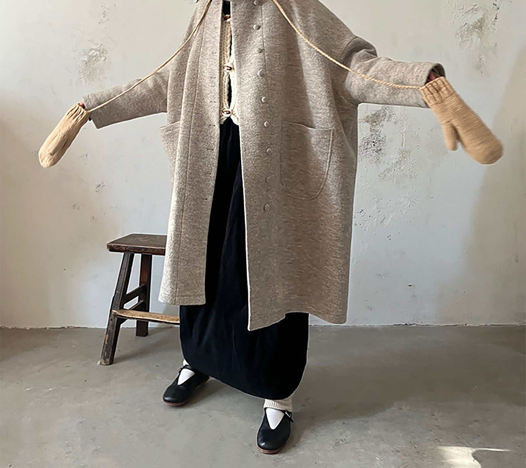 edoa Winter Boiled Wool Oversized Coat