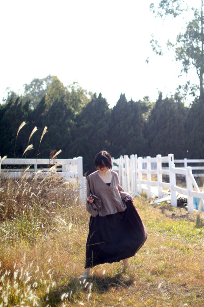 edoa Linen Three Tiered Ruffle Vineyard Skirt 