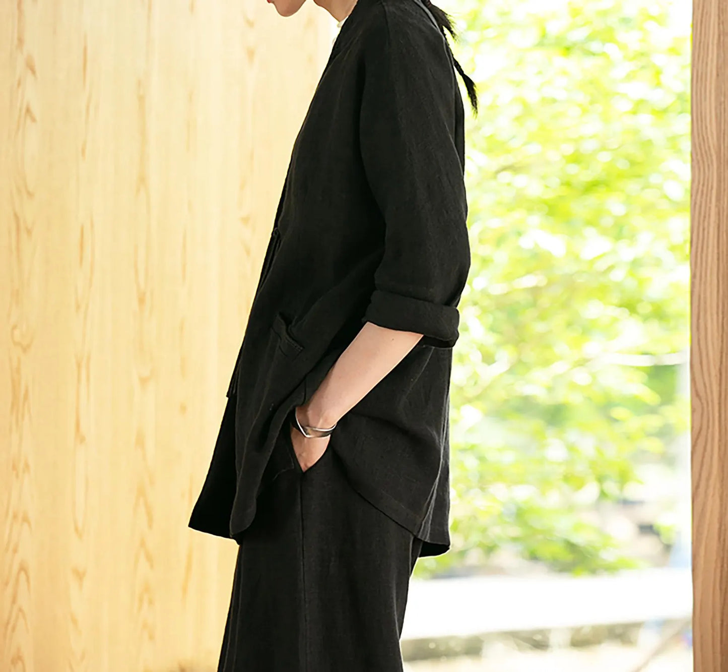 edoa Black Heavy Weight Linen Jacket