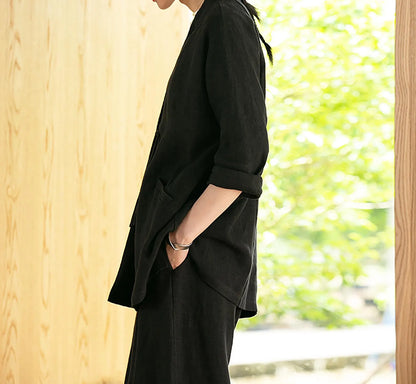 edoa Black Heavy Weight Linen Jacket