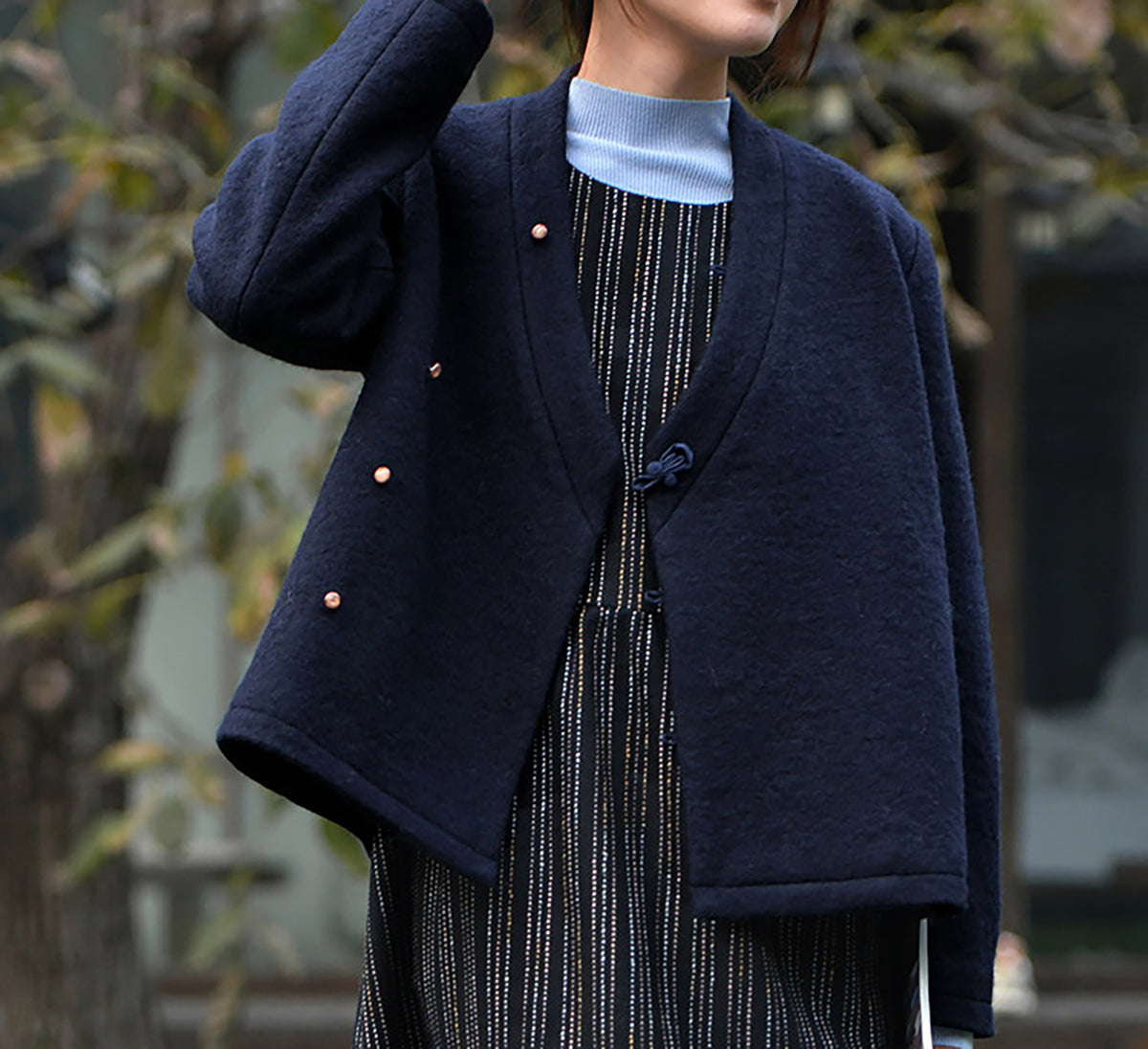 edoa Winter Boiled Wool Short Chinese Coat