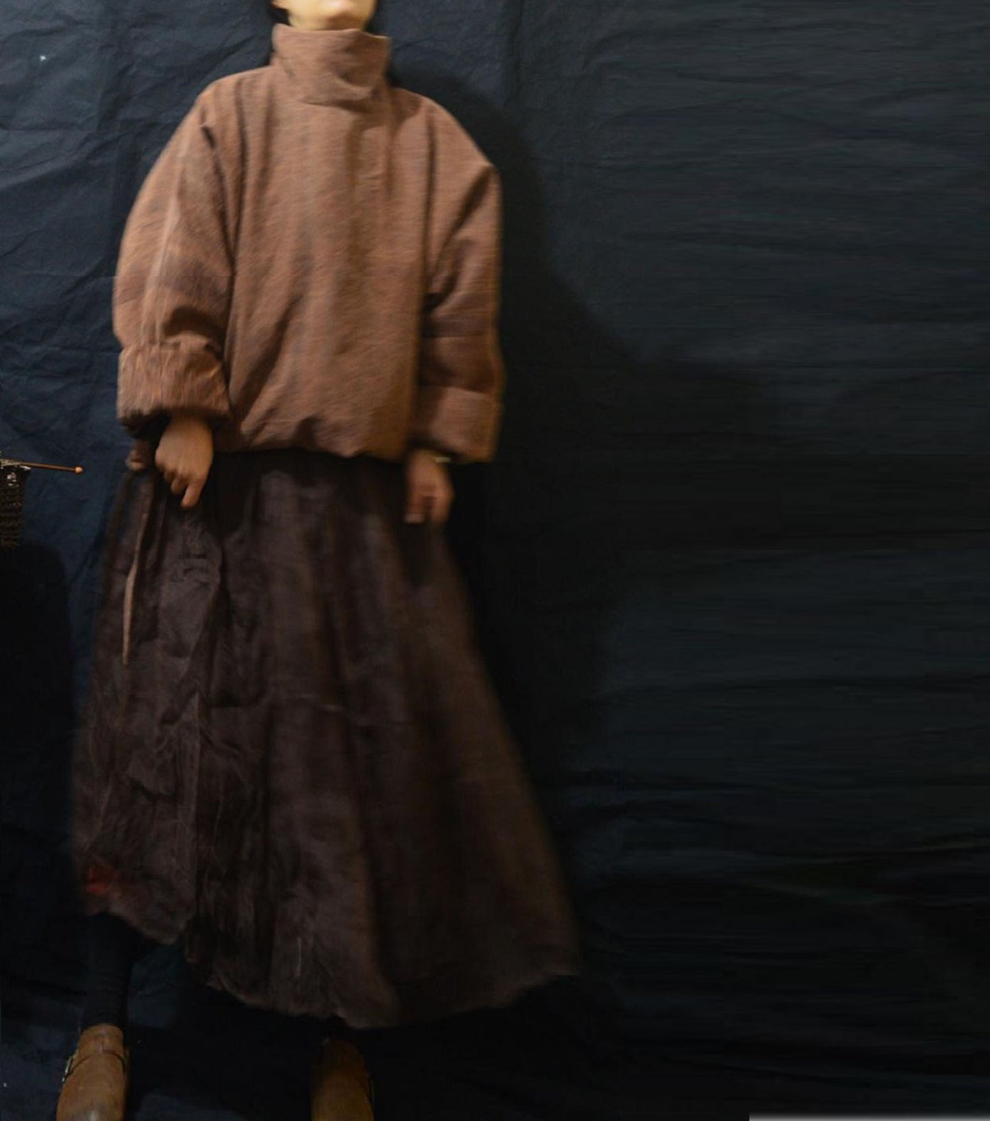 edoa Cracked Mud Silk Goose Down Turtleneck Coat 