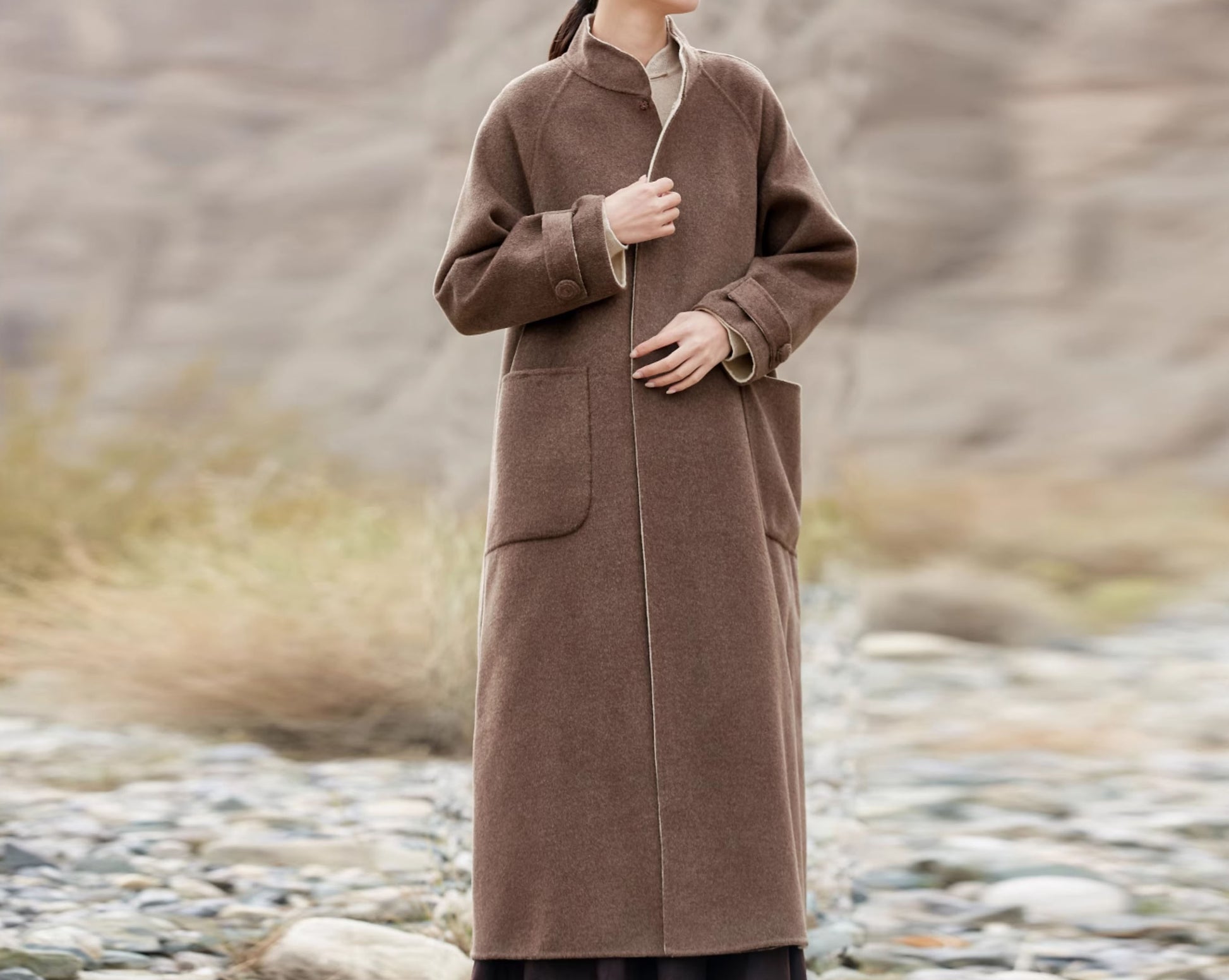 edoa Reversible Two-tone Double Faced Alpaca Chinese Coat