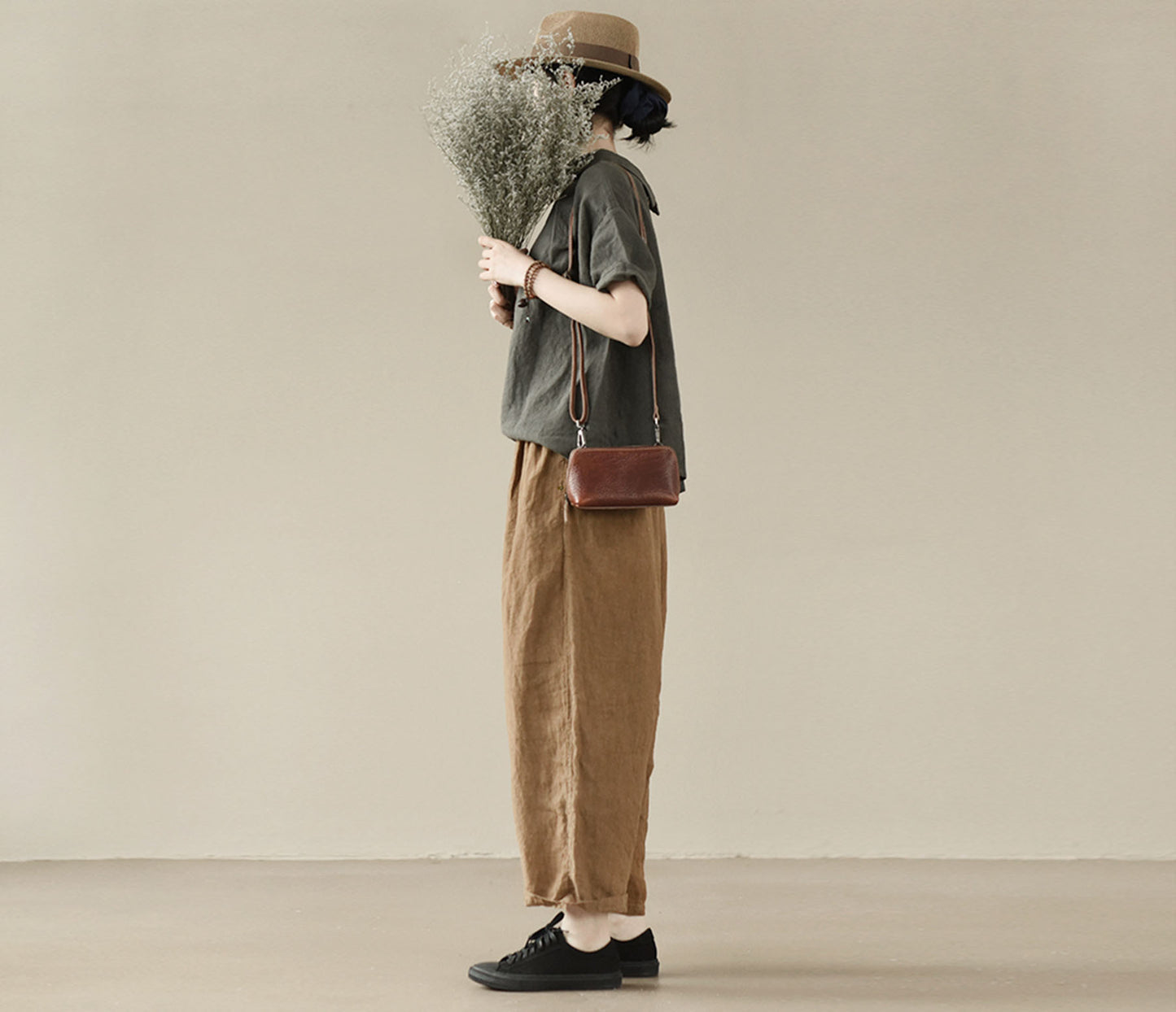 edoa Tapered Boyfriend Heavy Weight Washed Linen Pants