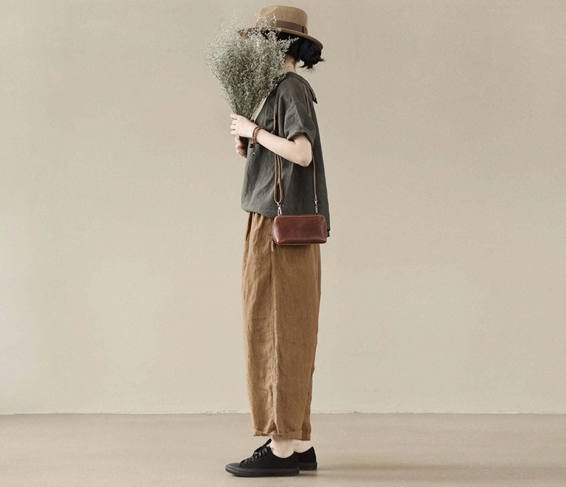 edoa Tapered Boyfriend Heavy Weight Washed Linen Pants