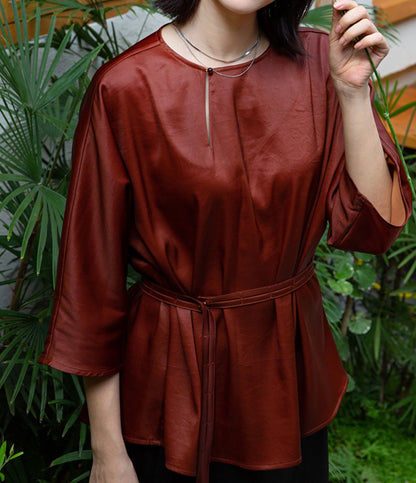 edoa Rust Mud Silk Satin Blouse 