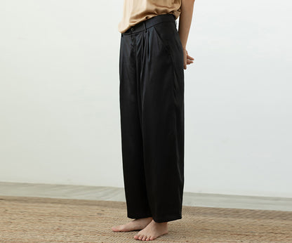 Mud Silk Charmeuse Wide-leg Pleated Pants pa0167 D092