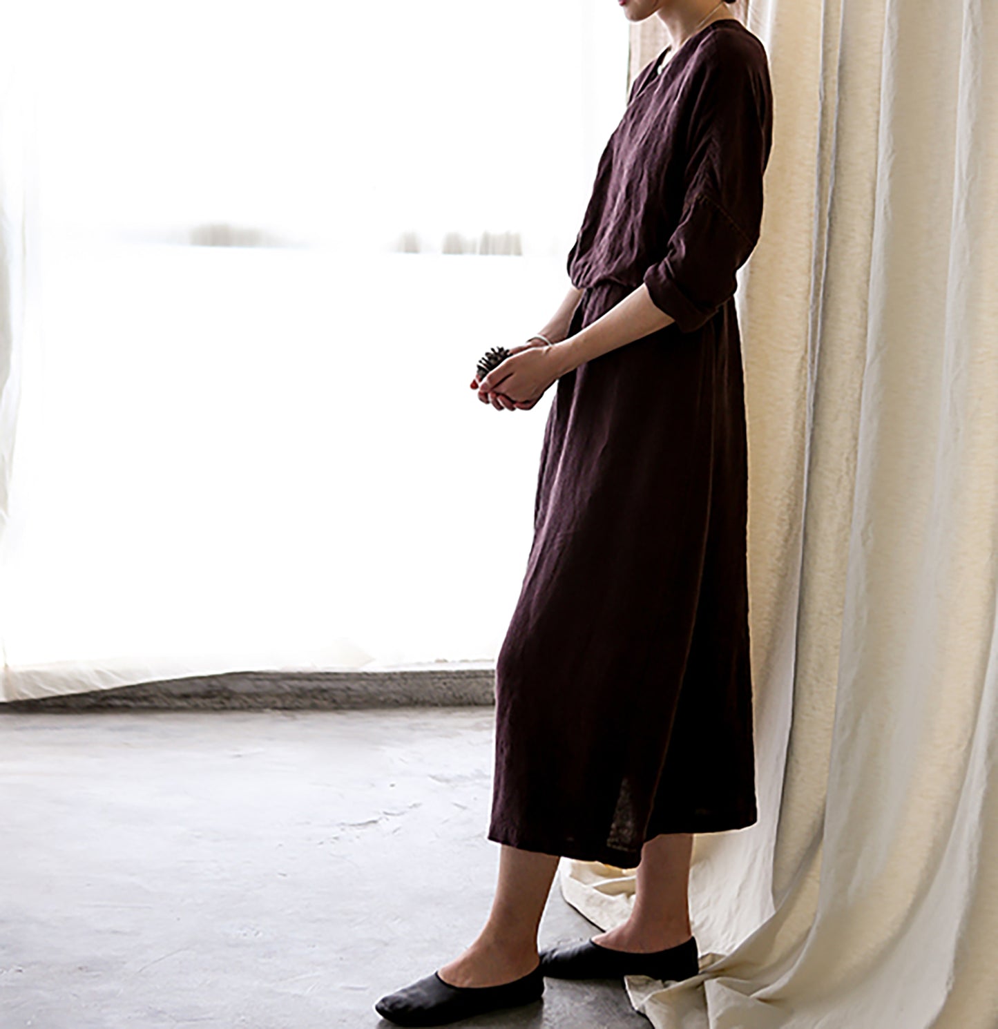 edoa Linen Wrap Dress with Hand Embroidery