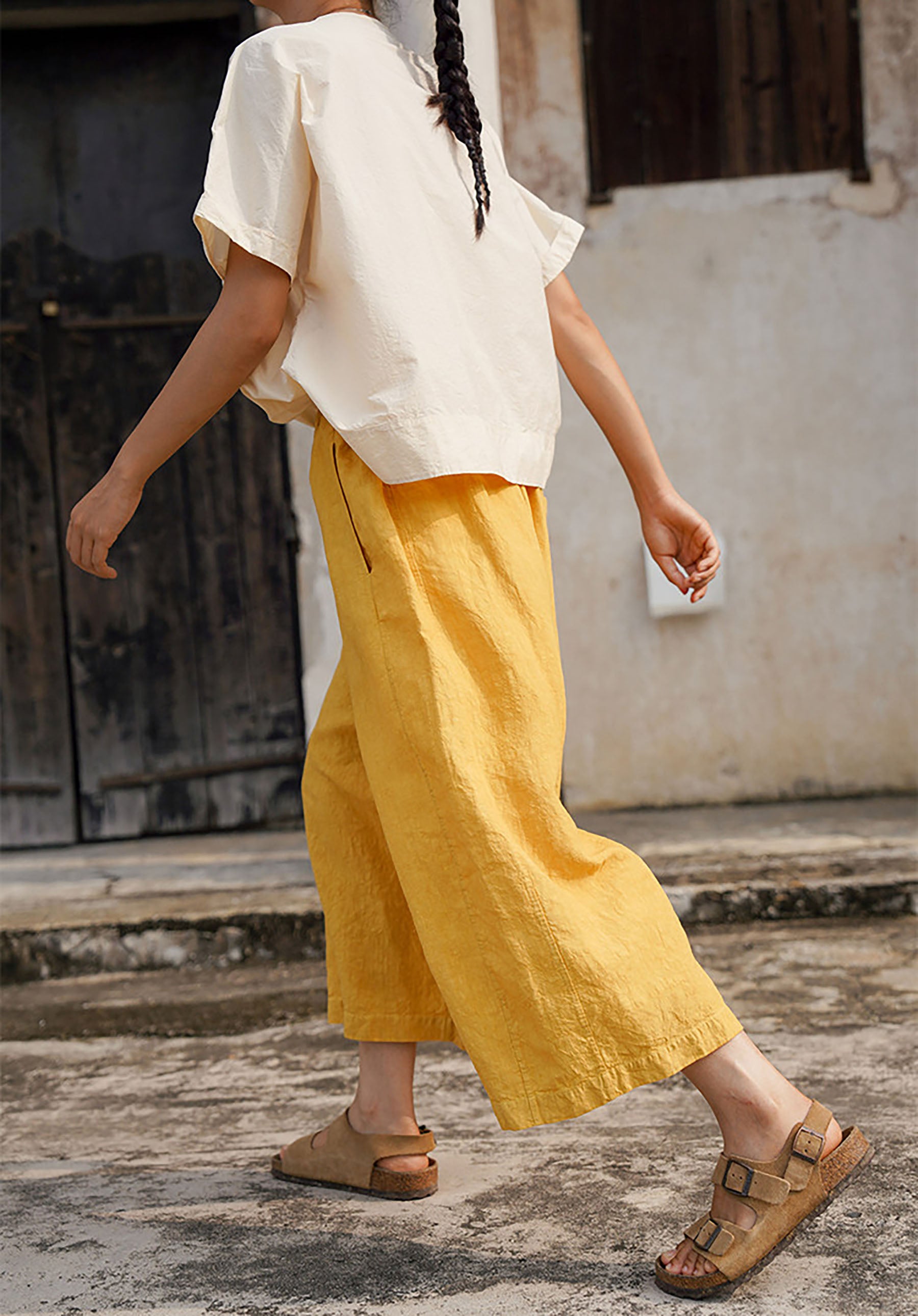 edoa Linen Above Ankle Length Trousers