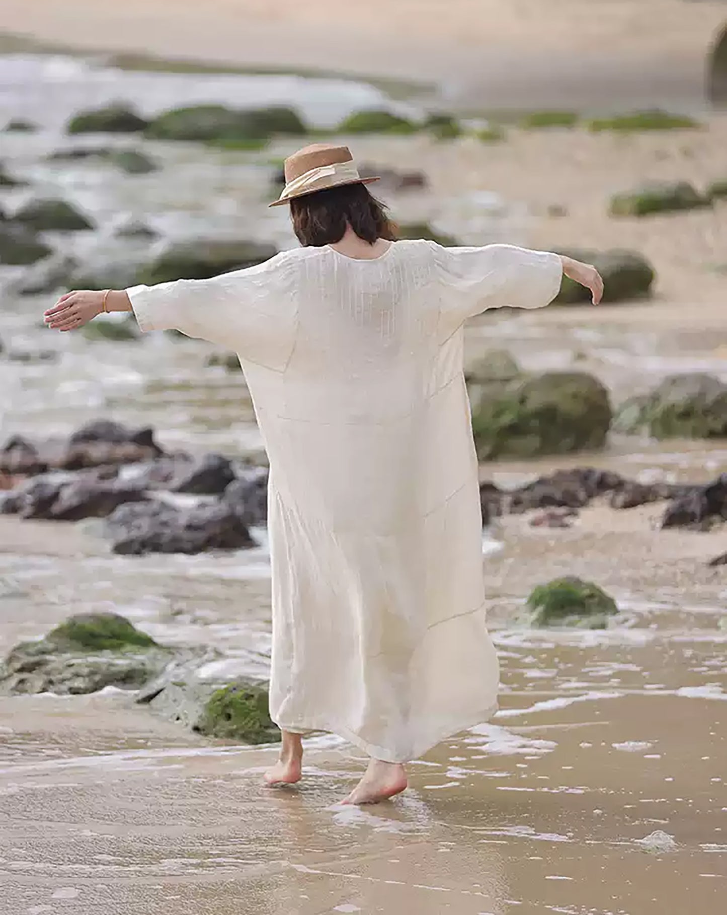 edoa Oversized Hand Pintucked Linen Ankle-length Dress
