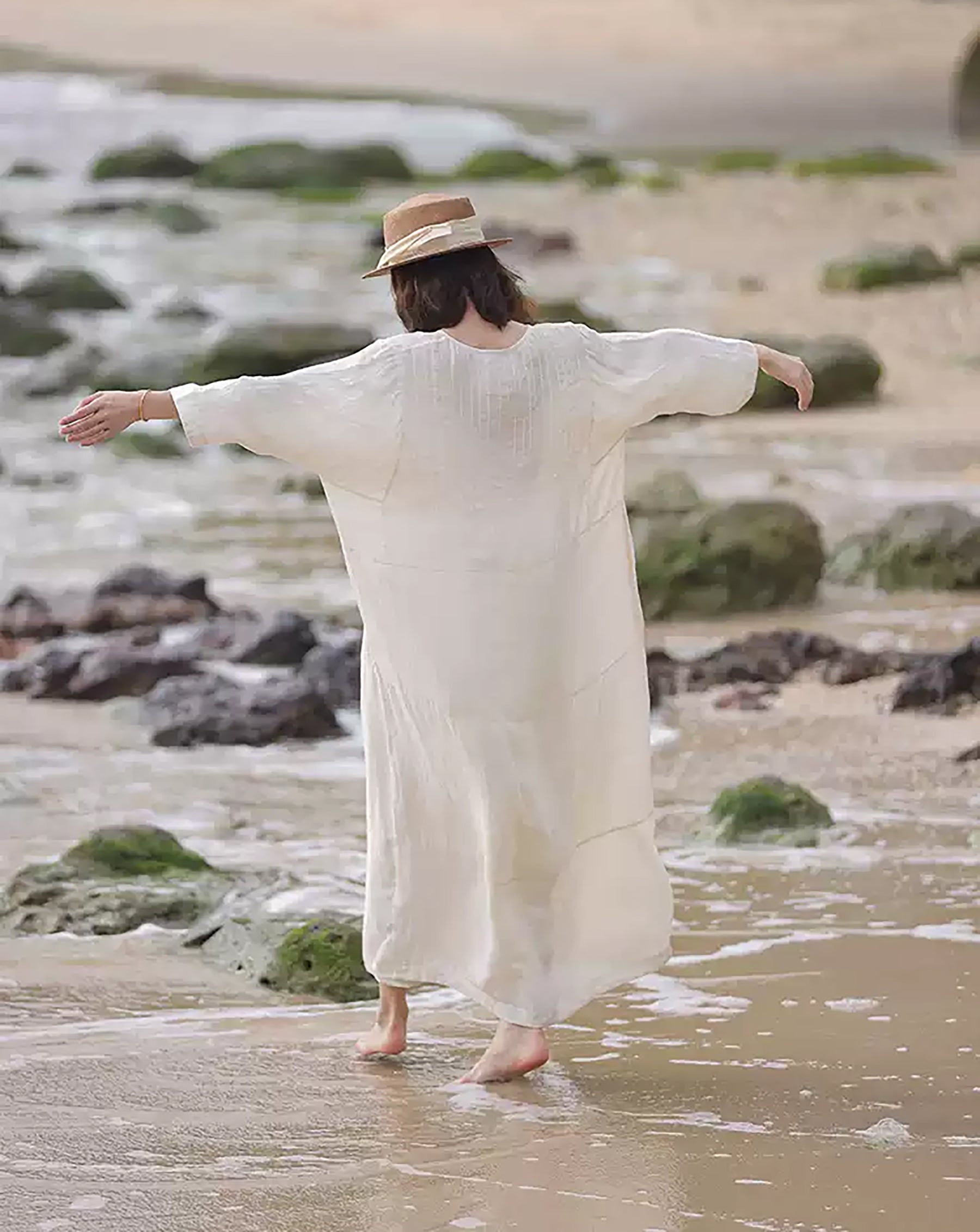 edoa Oversized Hand Pintucked Linen Ankle-length Dress