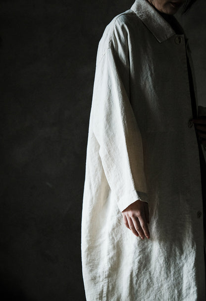 edoa White Silk Linen Blend Dust Coat 