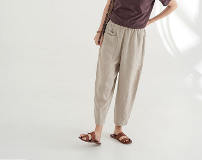 edoa Twin Patch Pockets Tapered Linen Pants