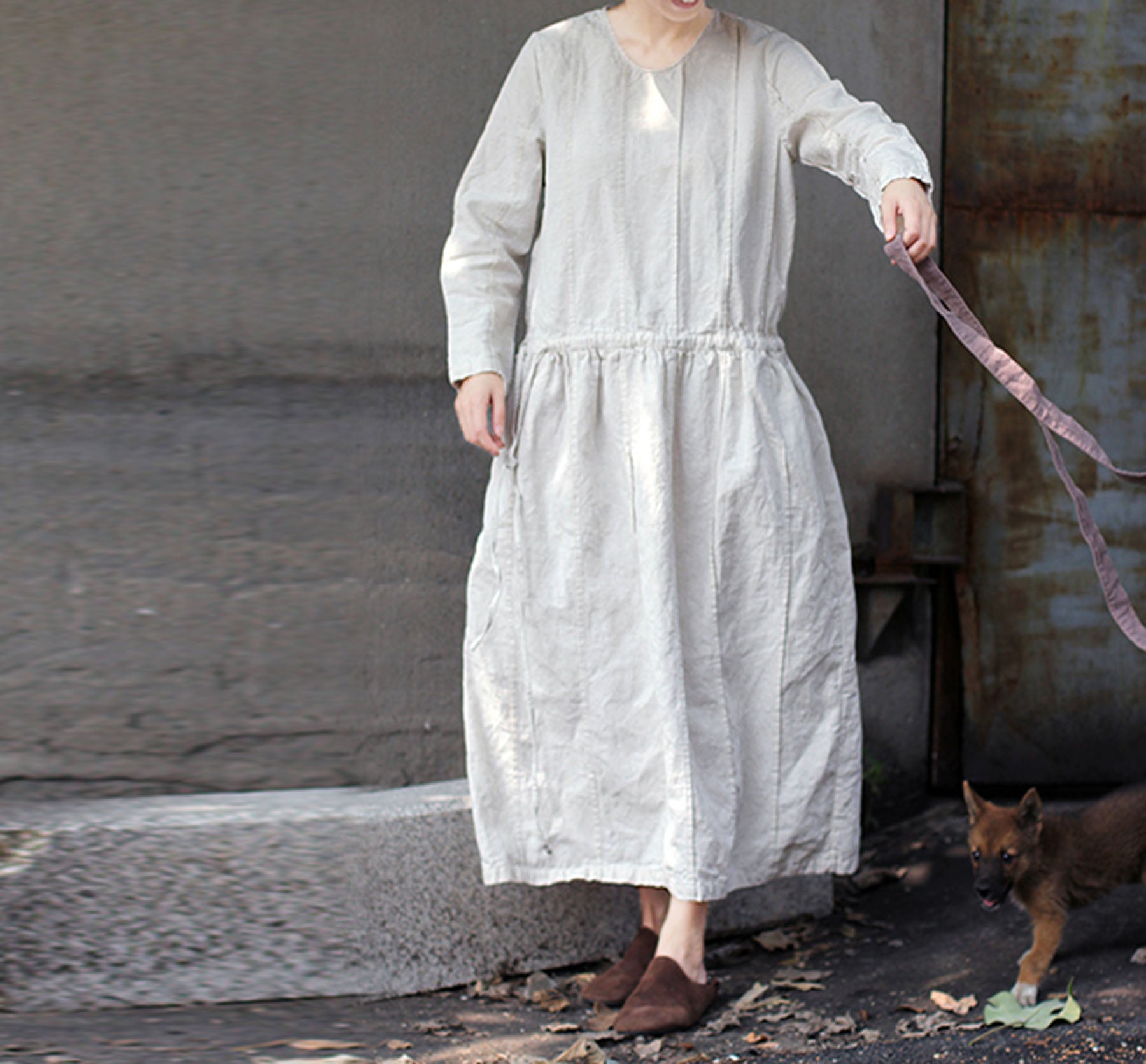 edoa Hand Pintucked Pre-washed French Linen Dress