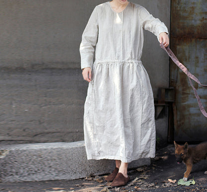 edoa Hand Pintucked Pre-washed French Linen Dress