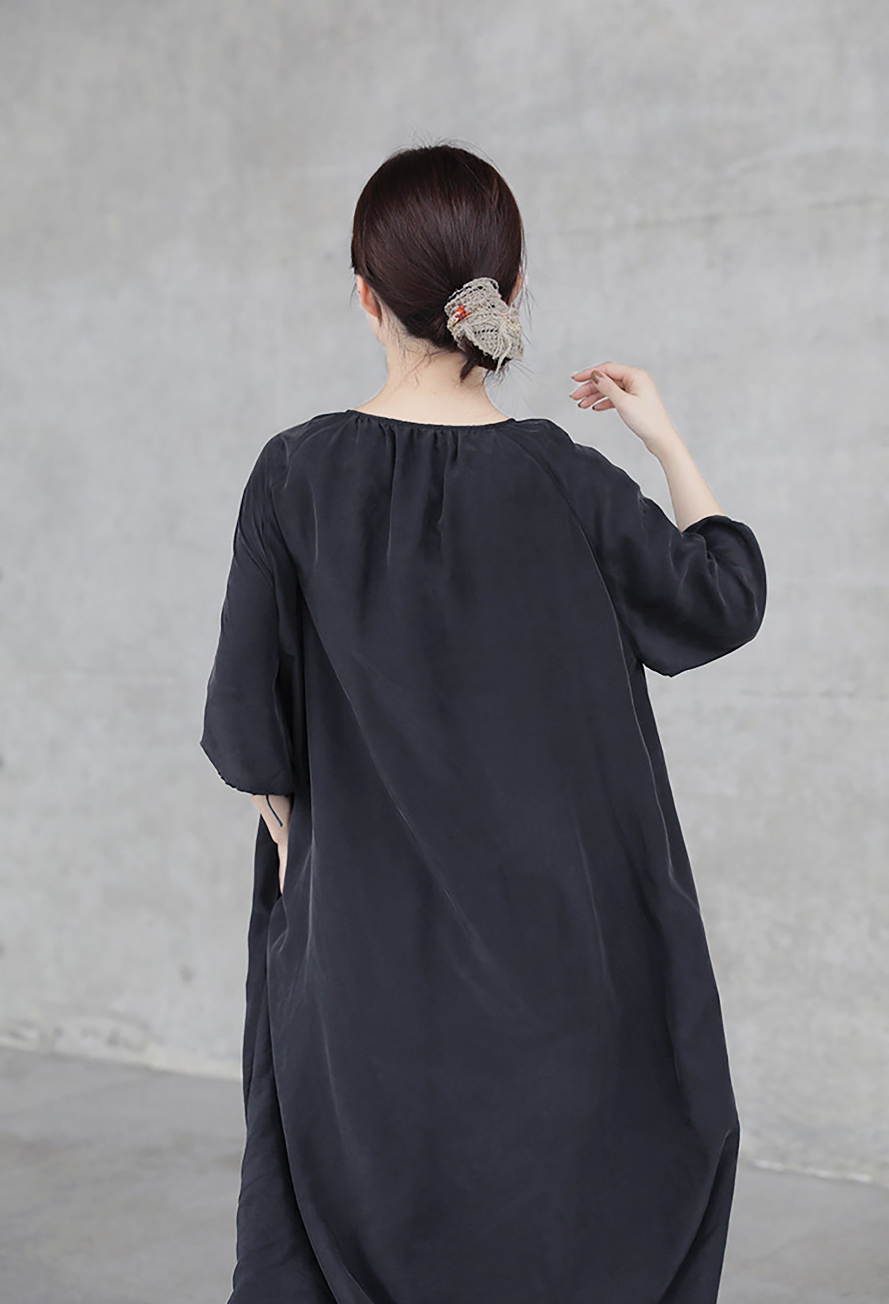 edoa Black Sand Washed Mulberry Silk Habotati Dress
