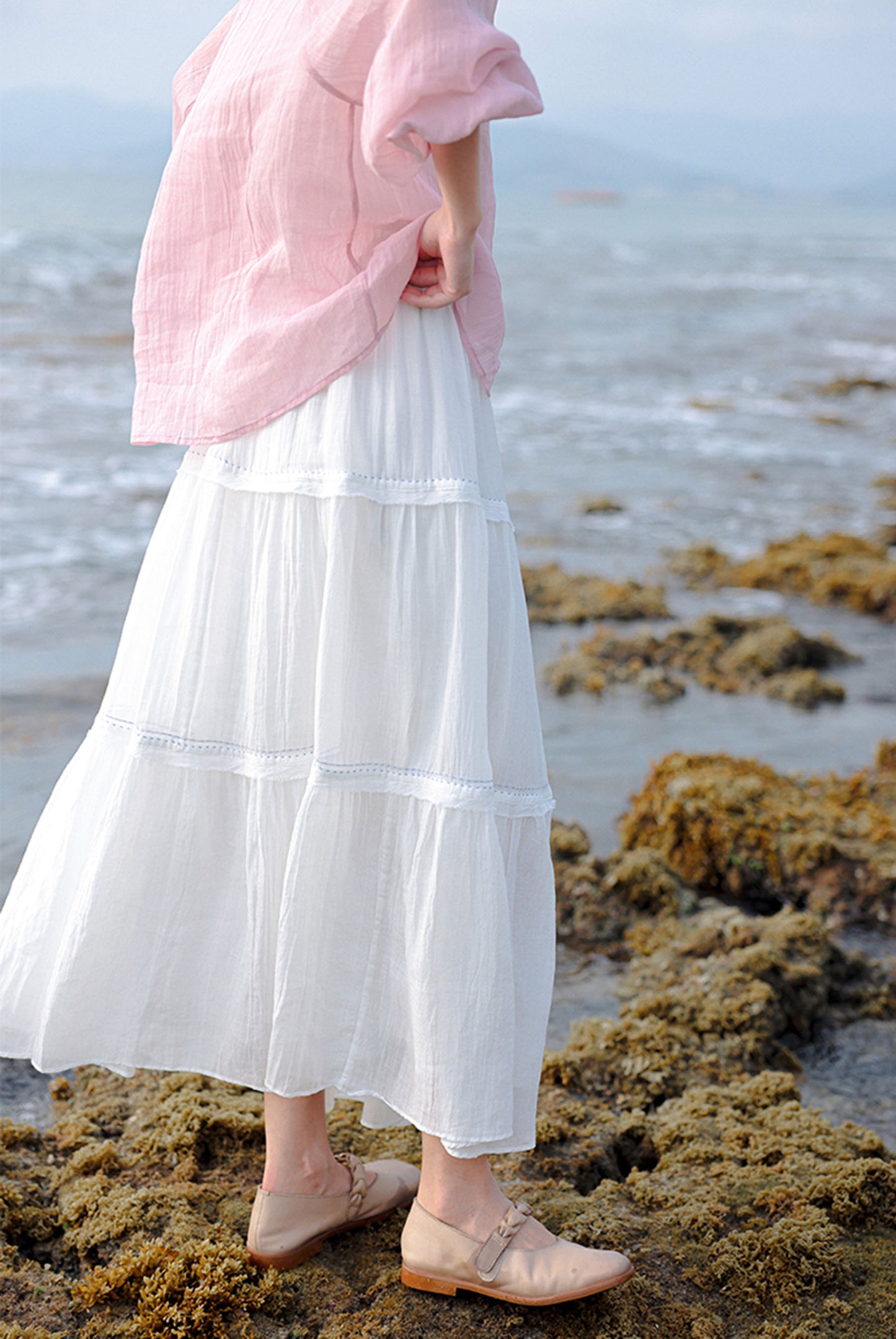 edoa Crinkled Tiered Maxi Skirt