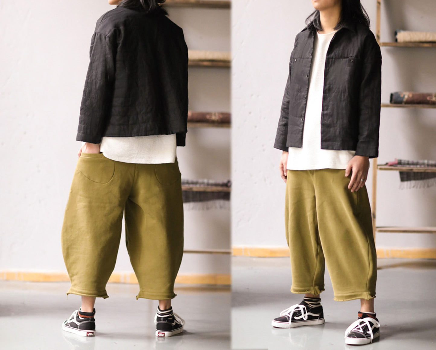 edoa Loose Unisex Cotton French Terry Cropped Pants