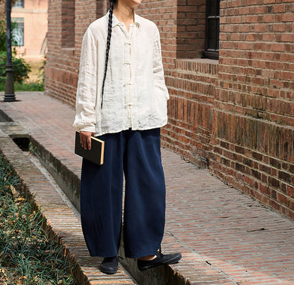 edoa Relaxed White High Count Linen Blouse