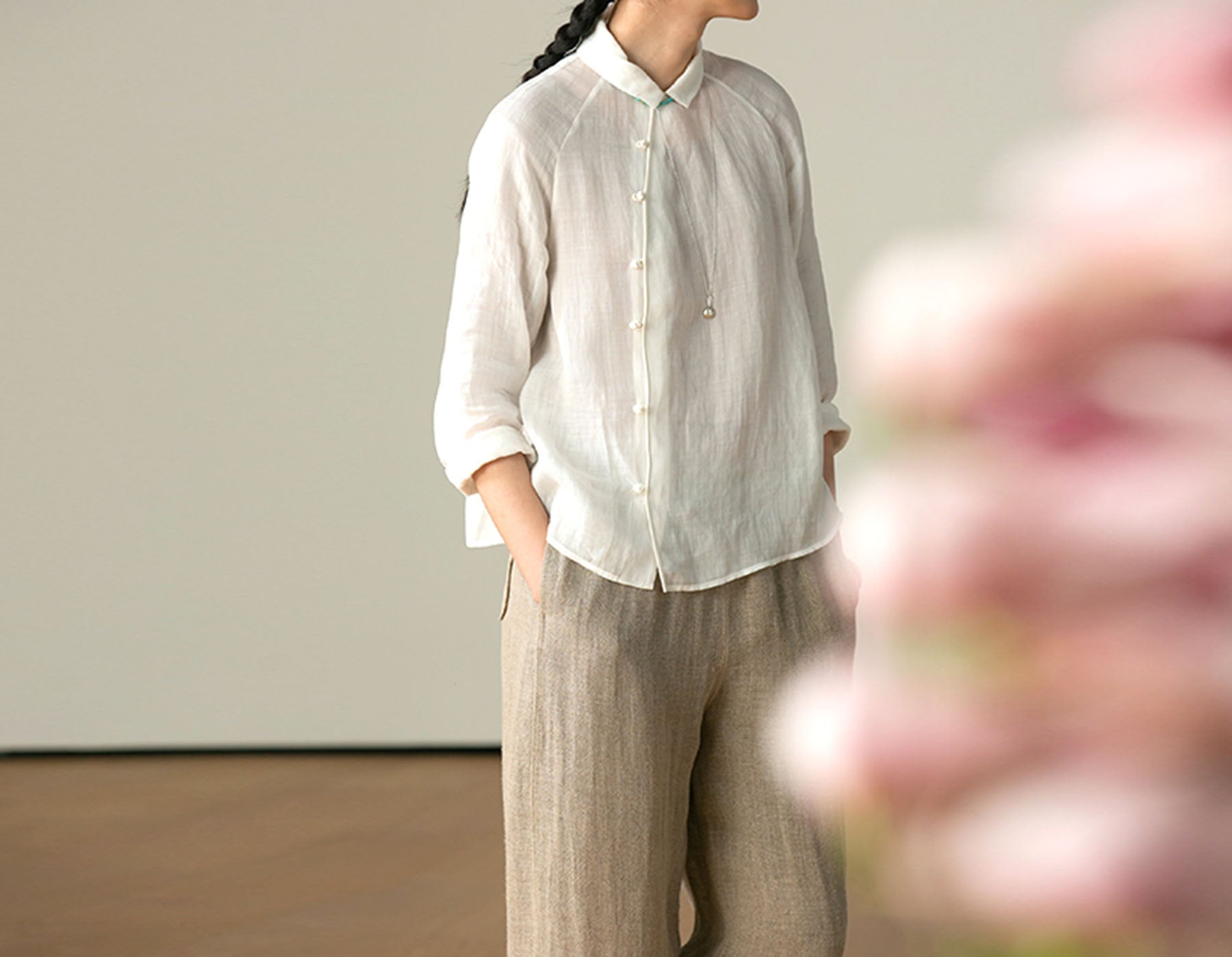 edoa High Counted Ramie Chinese Style Top