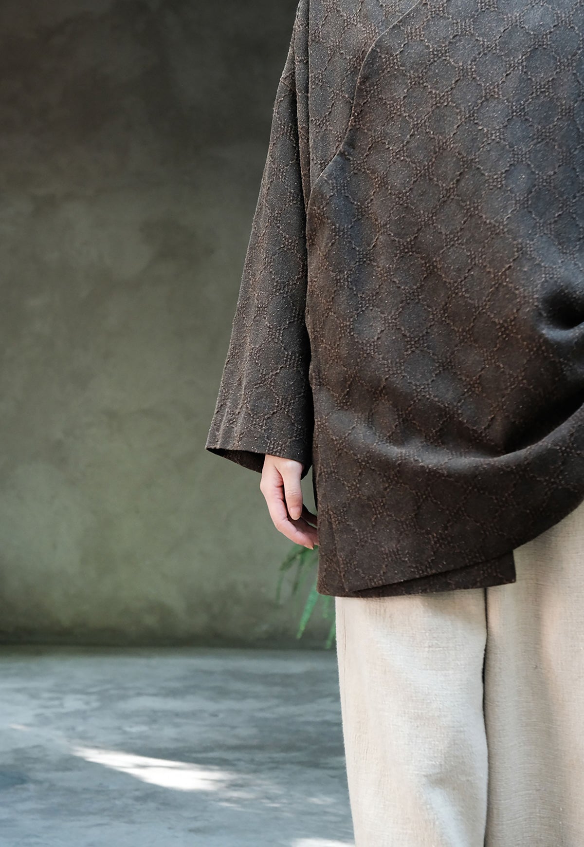 edoa Mud Tussah Silk Jacquard Qipao Top