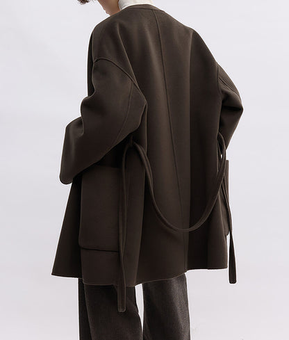 edoa V-neck Double-faced Wool Wrap Coat