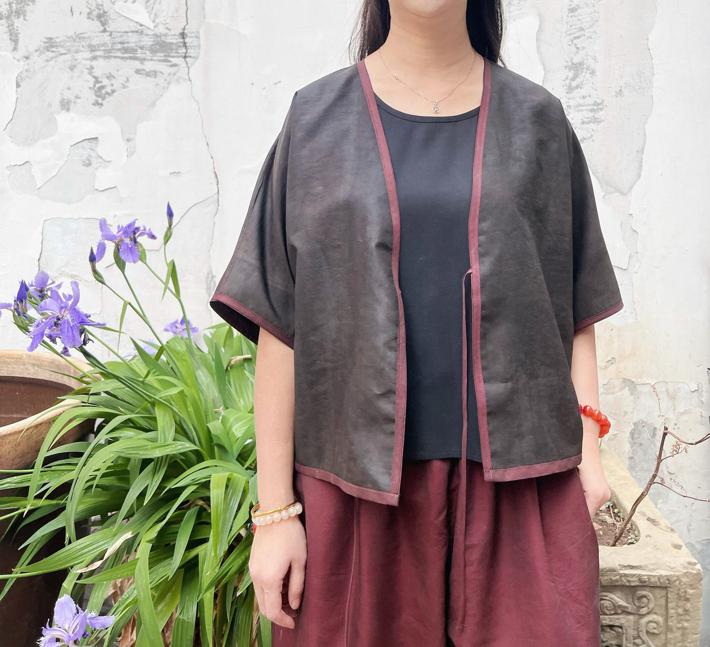 edoa Burgundy Reversible Mud Silk Set