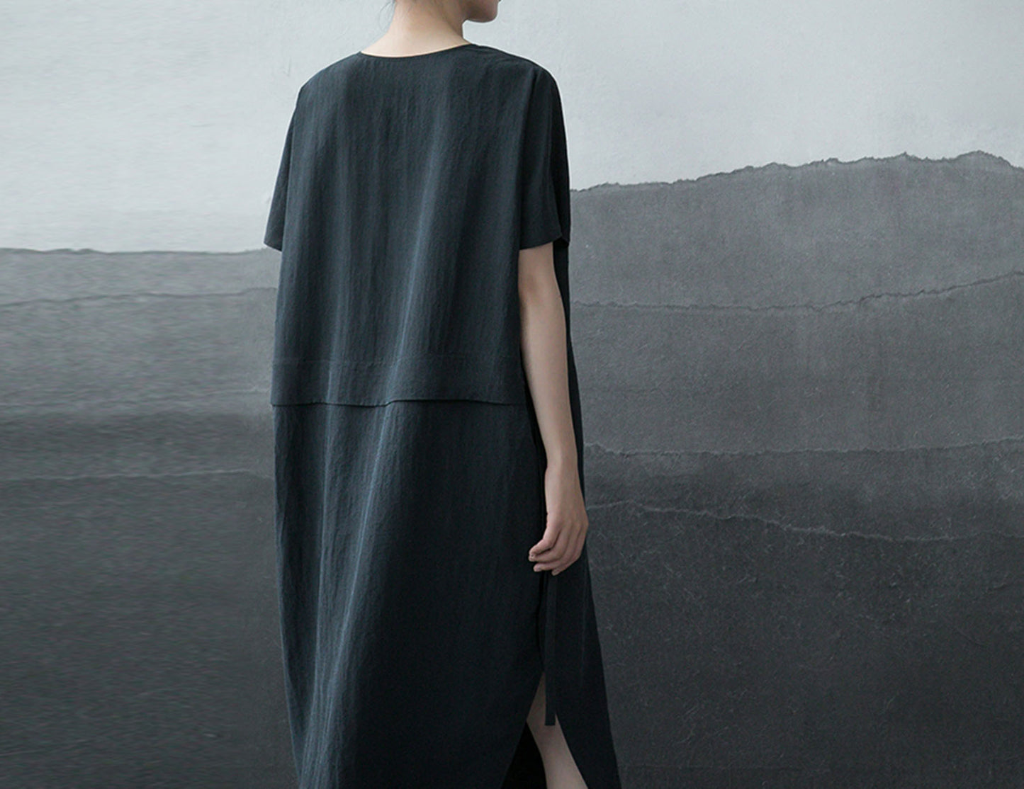 edoa Cracked Mud Silk Mock Two-piece Dress