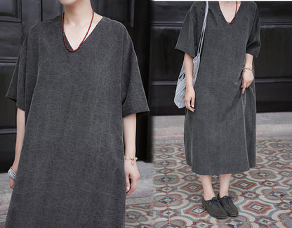 edoa Cracked Mud Silk V-neck Dress