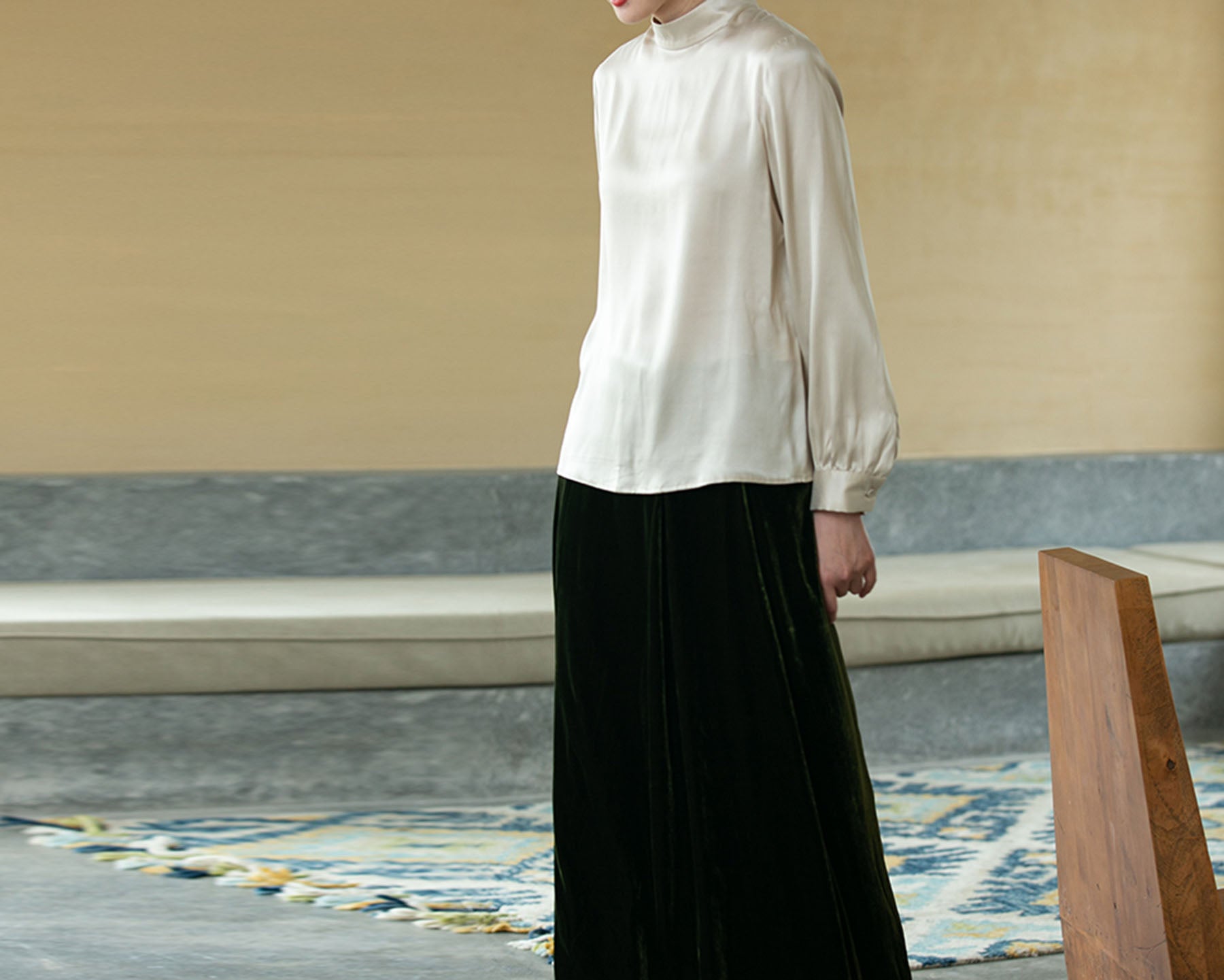 edoa Silk Satin High Collar Blouse