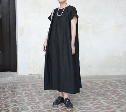 edoa Loose Linen Gathered Cocoon Dress