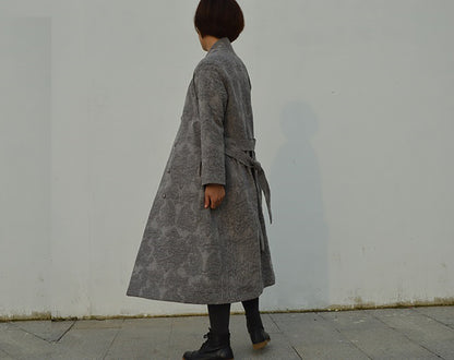 Gray Heavy Weight Linen Cotton Blend Trench Coat co0212 507