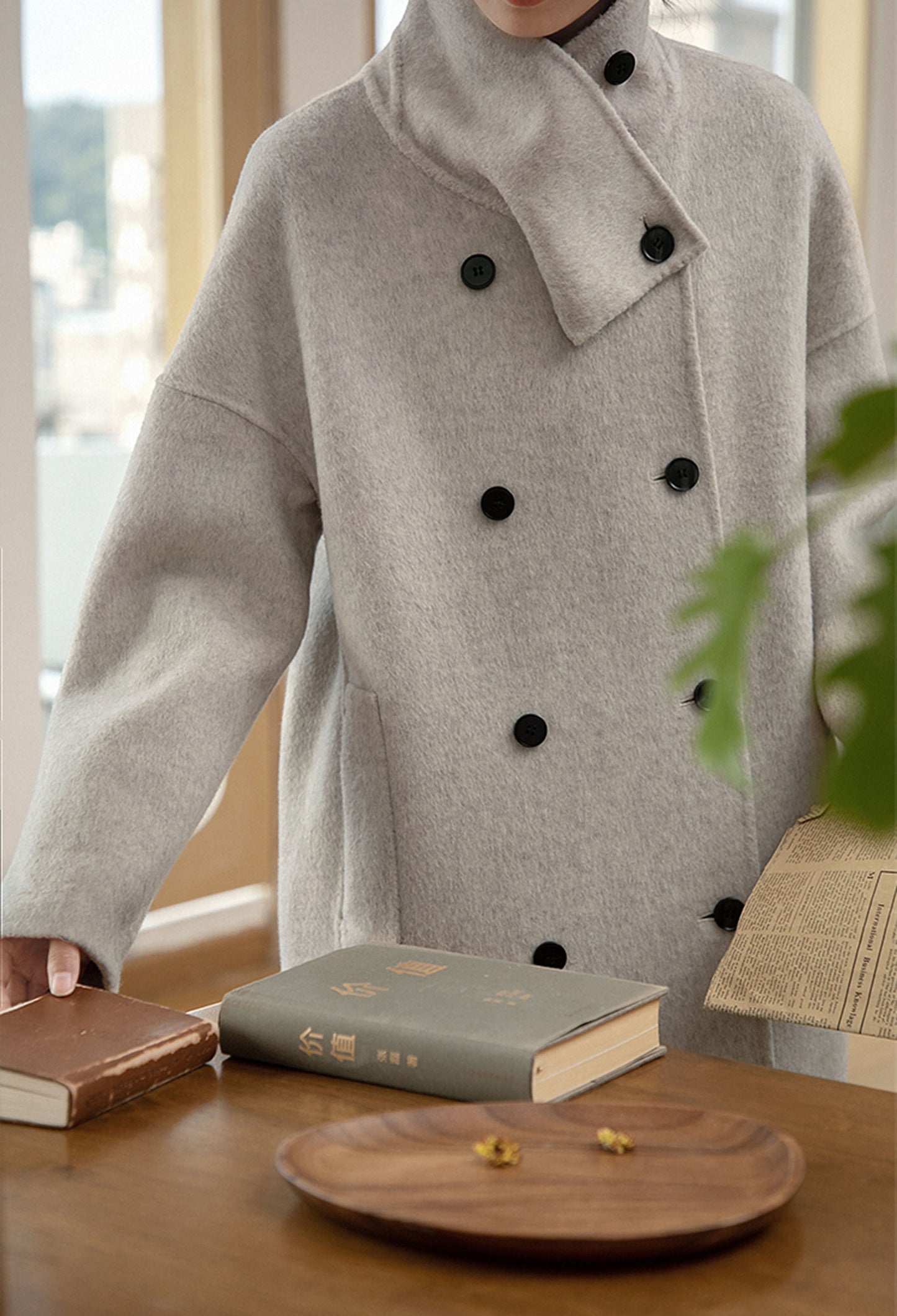 edoa Double Faced Alpaca High Neck Cocoon Coat 