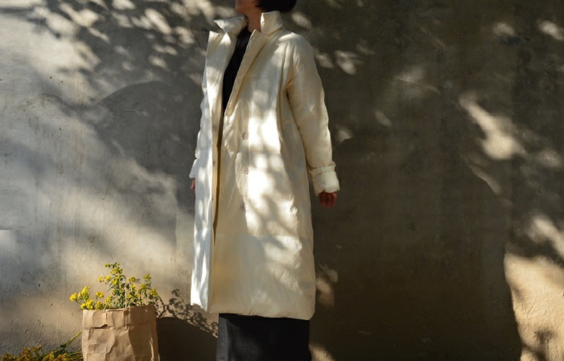 edoa Dupioni Silk Goose Down Long Coat 