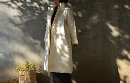 edoa Dupioni Silk Goose Down Long Coat 