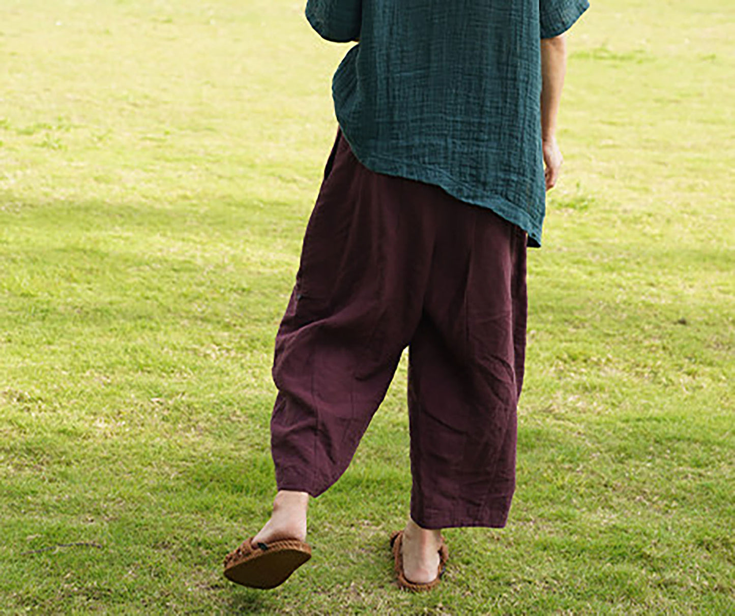 edoa Burgundy French Linen Tapered Pants
