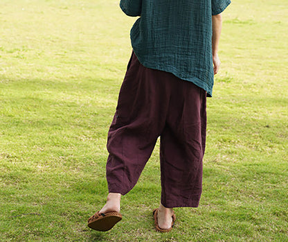 edoa Burgundy French Linen Tapered Pants