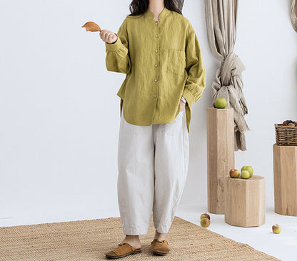 edoa High Count Prewashed Linen Multi-way Collar Shirt 