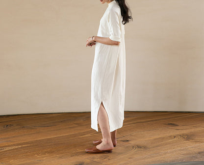 edoa Half Sleeves Silk Linen Blend Qipao