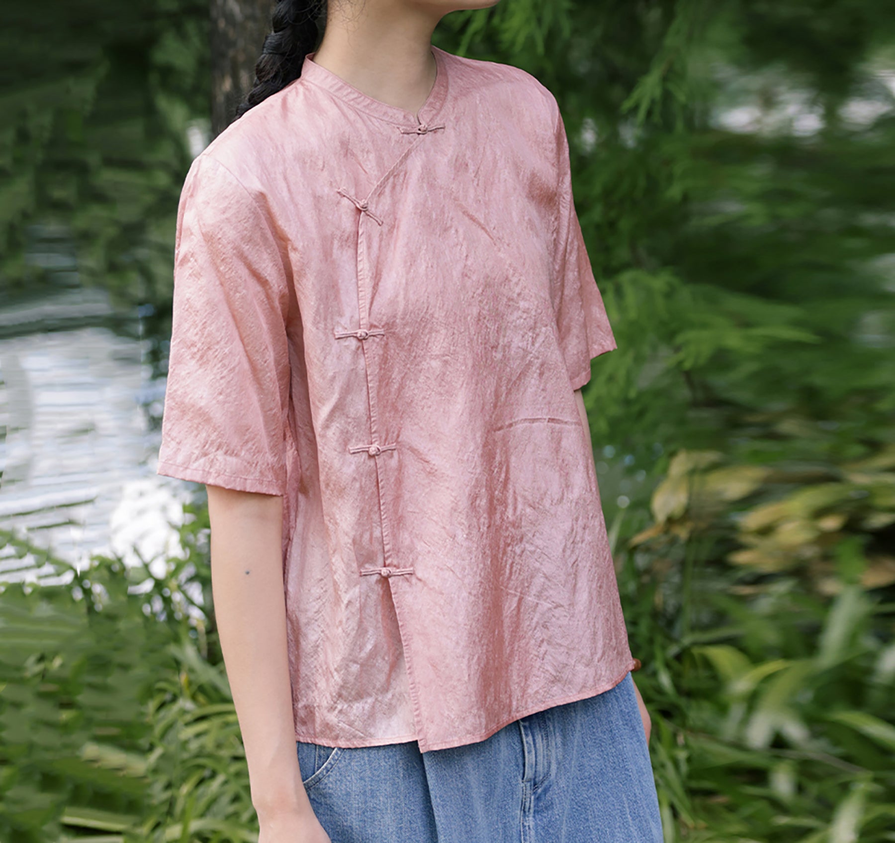 edoa Dupioni Tussah Silk Chinese Blouse
