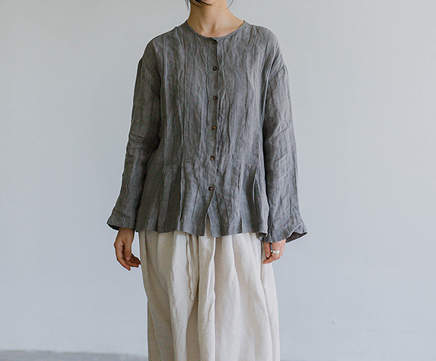 edoa Crinkled Tie Dyed Linen Pleated Shirt