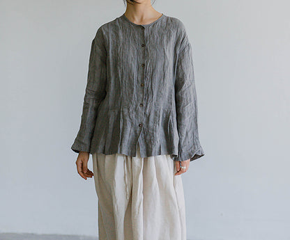 edoa Crinkled Tie Dyed Linen Pleated Shirt