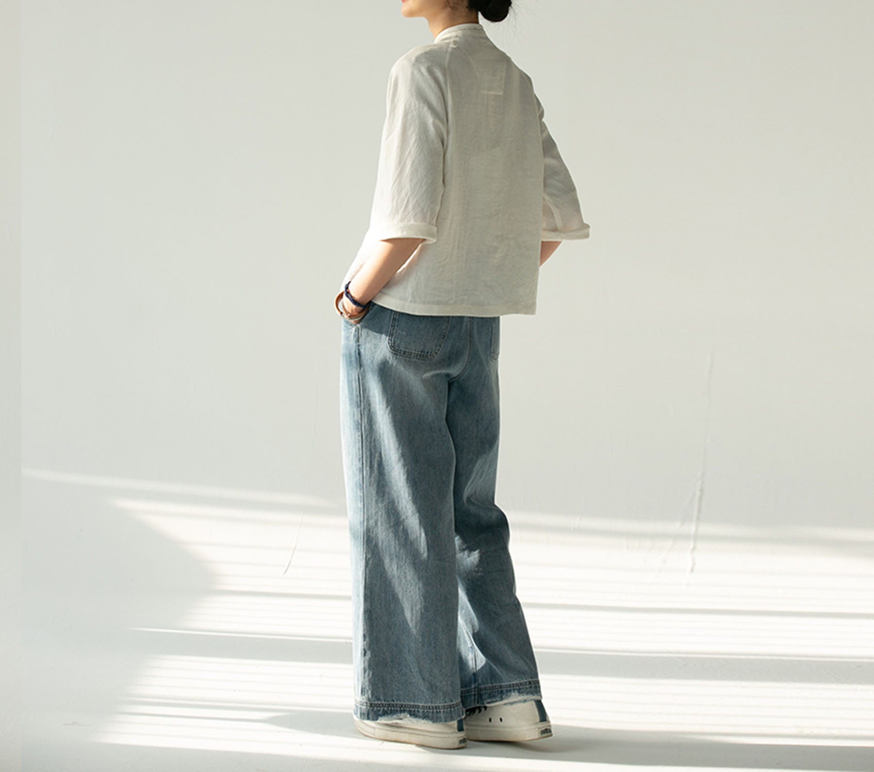 edoa Washed Linen Modified Chinese Blouse 