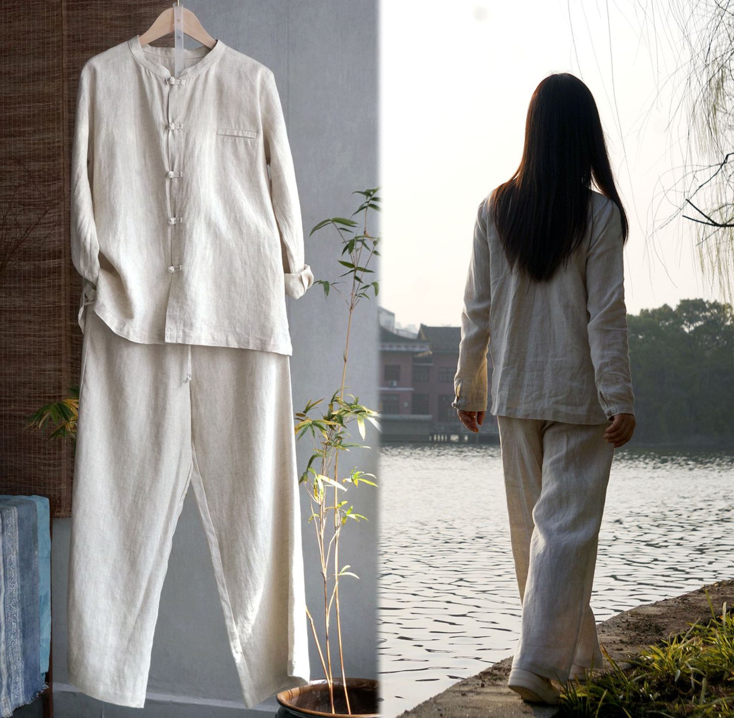 edoa Flax Linen Wide Leg Pants