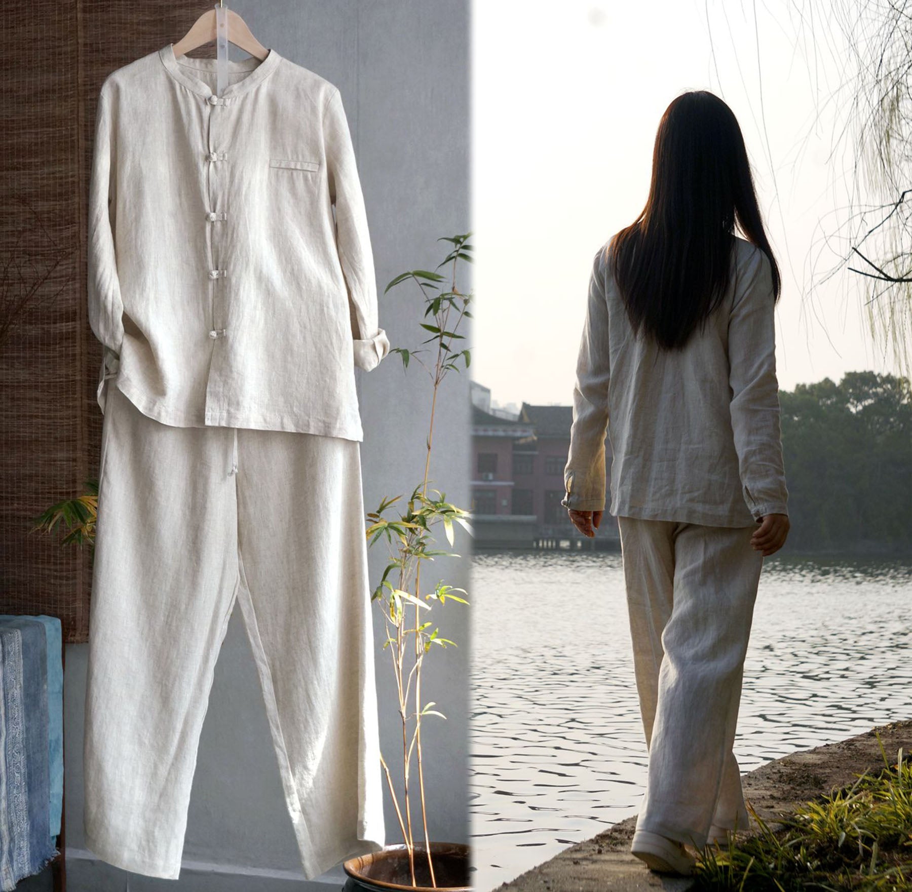 edoa Flax Linen Wide Leg Pants